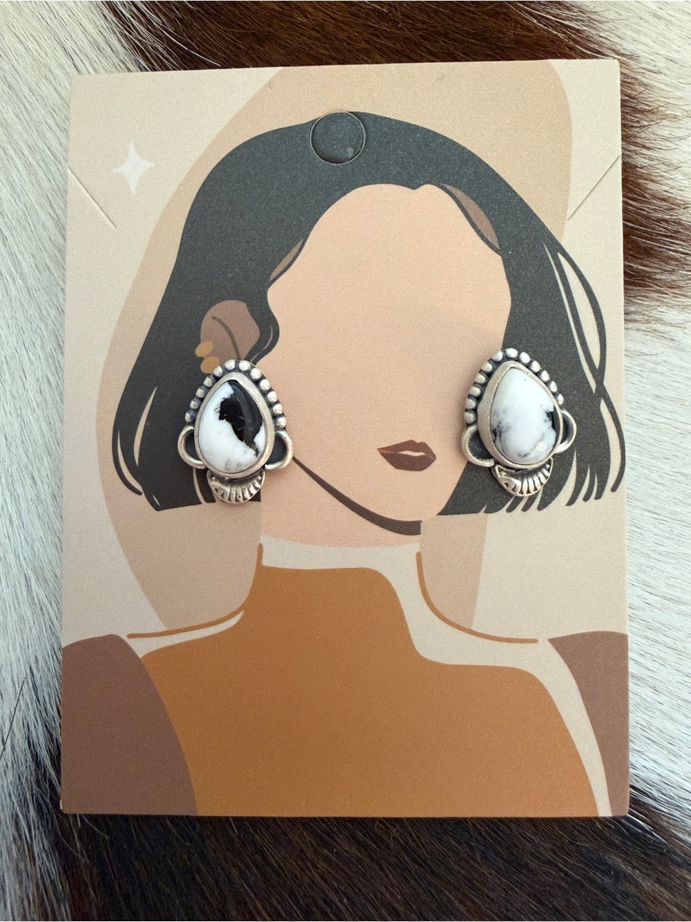 ❤️White Buffalo Stud Teardrop Earrings Matte Brushed Sterling Navajo Style .58”L - Picture 10 of 15